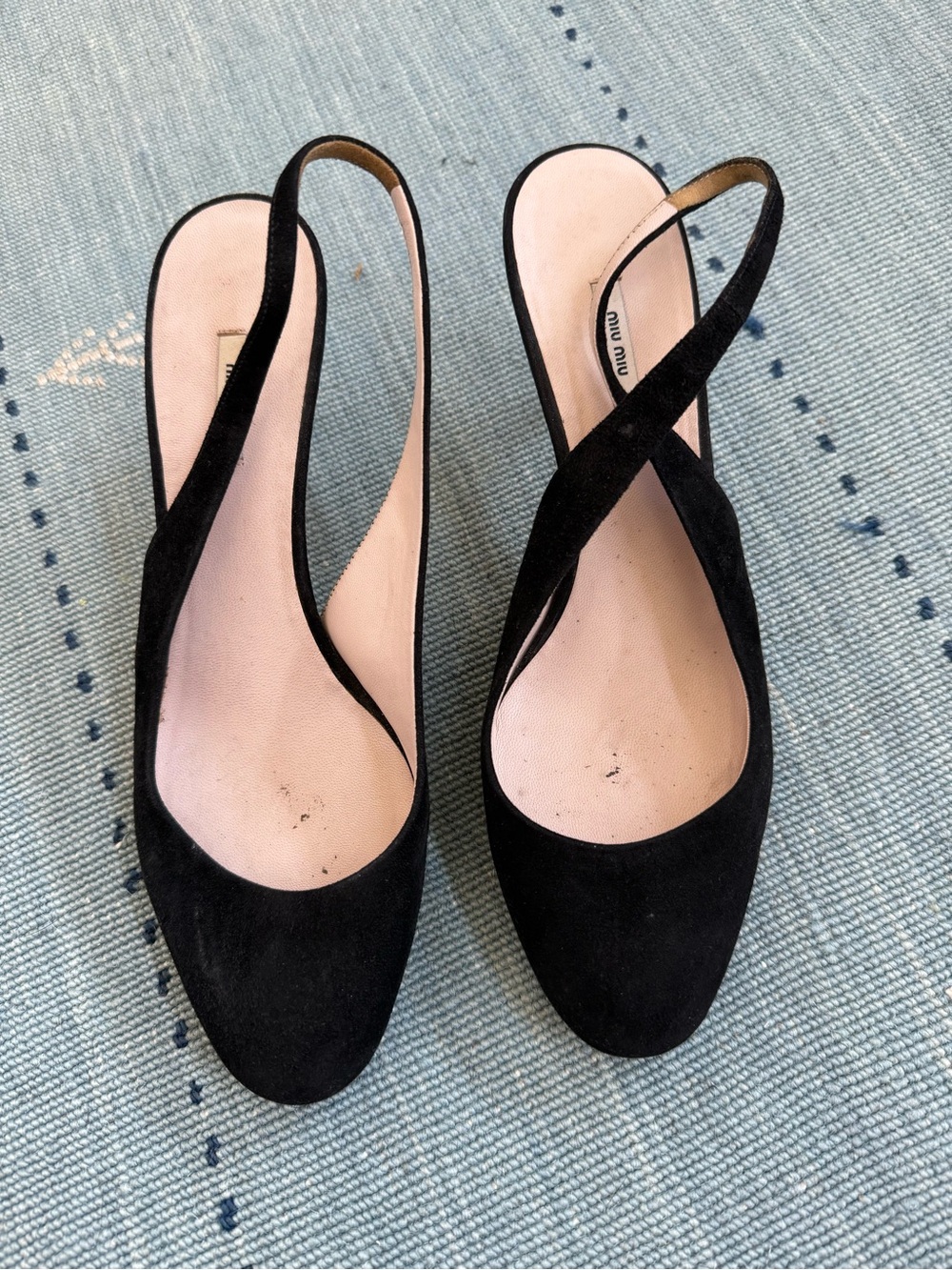 Miu Miu Black Suede Slingback Kitten Heels
